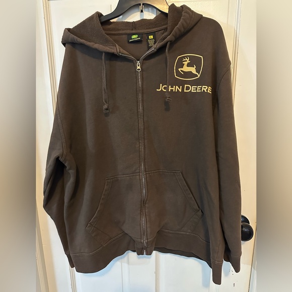 John Deere Heavy Brown Sweatshirt/Hoody Zipper Front Size Large - Picture 1 of 10